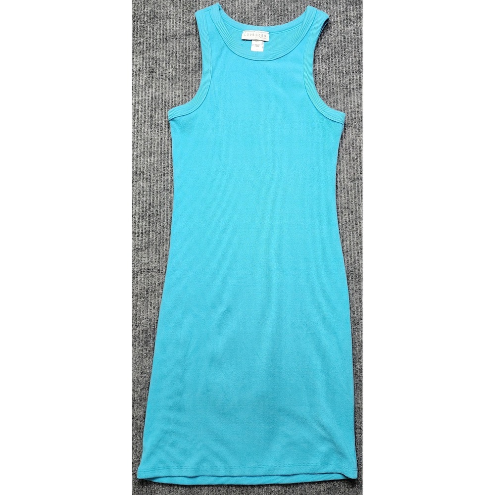 Lovepoem by Block Ribbed Tank Dress Turquoise Blue Sleeveless Bodycon M